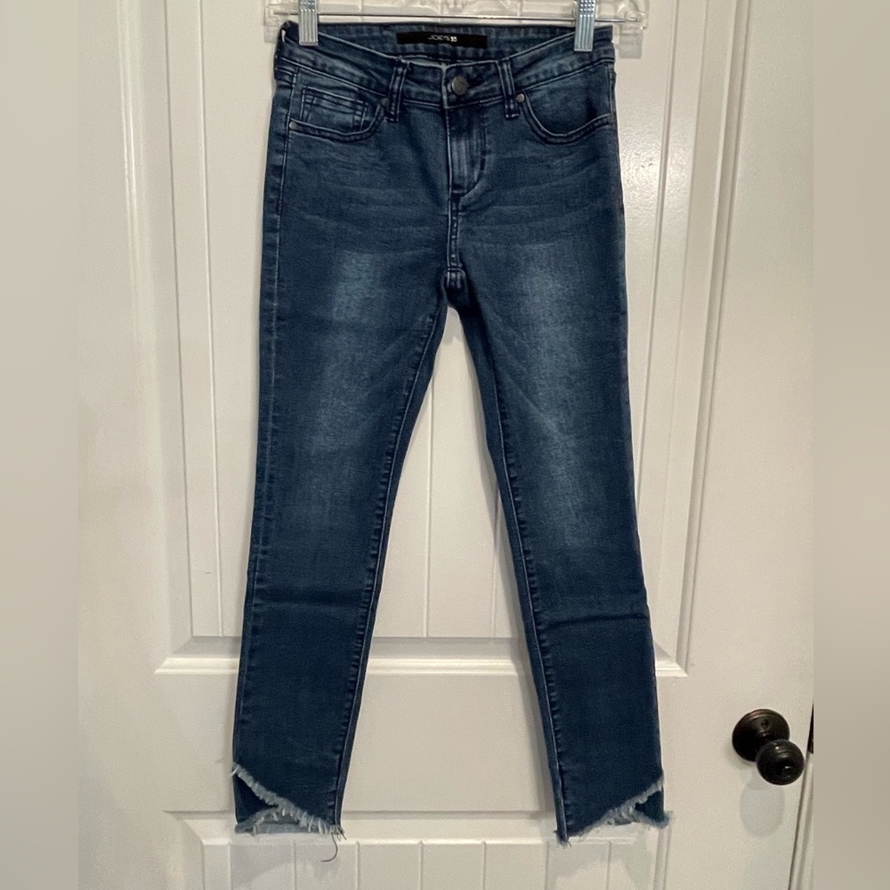 Joes girls size 14 dark wash straight skinny leg denim jeans tulip fringe bottom